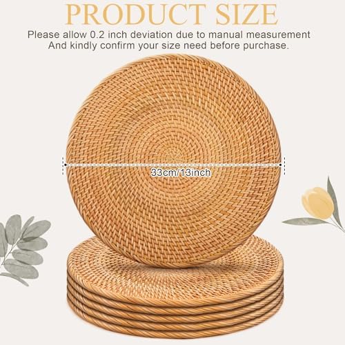 6 Pack Rattan Round Placemats, 13 Inch Woven Table Mats - Image 2