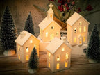 9 Pcs Christmas Village Figurines Sets - 4 Lighted Ceramic Houses & 5 Trees - Image 5