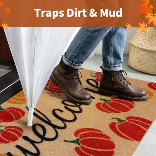 Fall Door Mat, Non Slip Front Porch Pumpkin Welcome Mat 24"x36" - Image 3