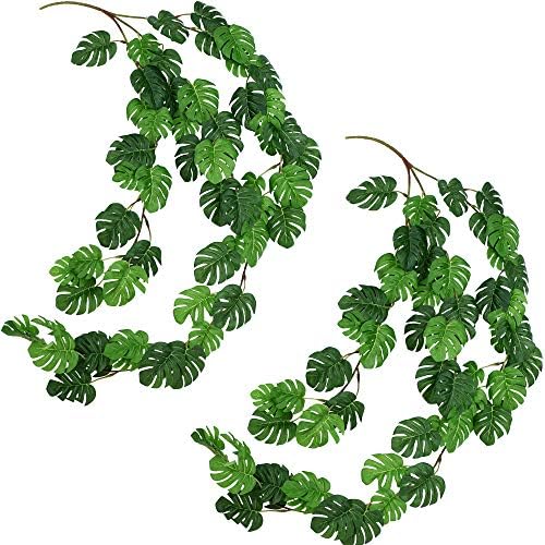 FiveSeasonStuff Monstera Plant Garlands, Artificial Leaf Bendable Vines (2 pcs, 5.2 feet) by FiveSeasonStuff