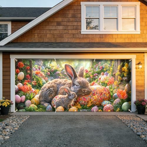 6x13 FT Easter Bunny Garage Door Banner - Colorful Egg Floral Backdrop, Large Indoor Garage Door Cover,Holiday Decoration for Home,Yard,Party - Image 5