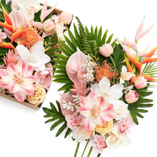 Ling's moment Artificial Pink Wedding Flowers Box, Sorbet Tropical, Deluxe by LingsMoment