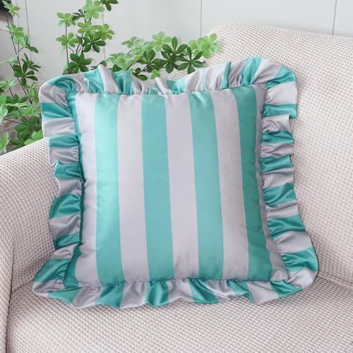 vctops Ruffle Square Throw Pillow Covers Boho Pink and Red Striped Decorative Pillowcases Set of 2, Soft Velvet Accent Cushion Cover Cases for Sofa Bed Living Room Decor (Green Grey,18"x18") - Image 3