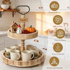 Horse Rustic Wooden Tiered Tray, 18.5x12.5 2 Tier Farmhouse Decor Cupcake Stand, Round Serving Tray for Home Kitchen Shelf Dinning Table Seasonal & Independence Day,Halloween,Christmas Decorations - Image 5