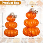 Stacked Glass Pumpkin Decor, Fall Halloween Table Centerpiece, Orange - Image 2