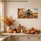 WAXWHELK Fall Canvas Wall Art Rustic Farmhouse Barn Painting Pictures with Pumpkins Mums and Gather Together Sign, Autumn Thanksgiving Home Decor Artwork for Living Room Bedroom, (12"x24") - Image 3
