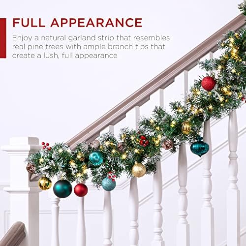 Best Choice Products 9ft Pre-Lit Holiday Pre-Decorated Christmas Garland for Stairs, Fireplace, Decoration w/PVC Tips, 50 Lights, Pine Cones, Berries - Semi-Flocked - Image 2