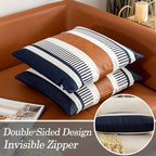 Set of 2 Large Throw Pillow Covers 24x24 Neutral Decorative Pillow Case for Sofa Couch Bed Faux Leather Accent Square Cushion Cover, Modern Farmhouse Decor - Image 3