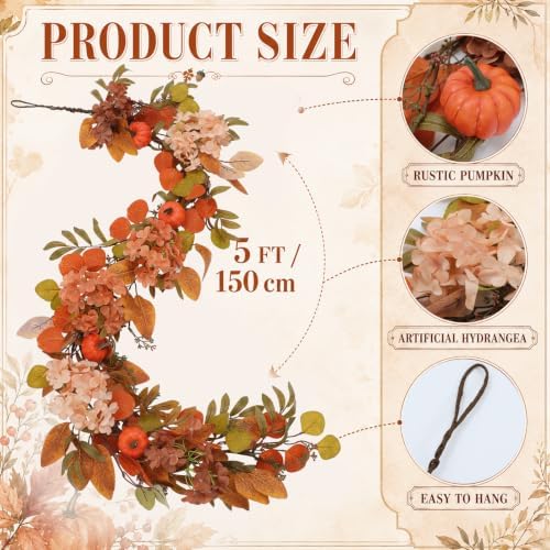 Thiccywoov 5ft Fall Garland Autumn Artificial Hydrangea Decor for Mantel - Image 2