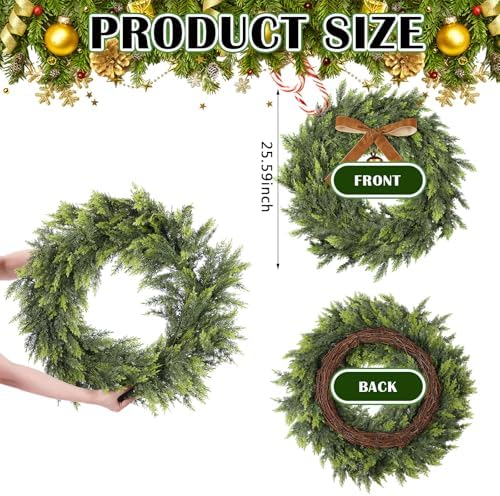 26 Inch Artificial Cedar Wreath Christmas Wreath for Front Door - Image 2