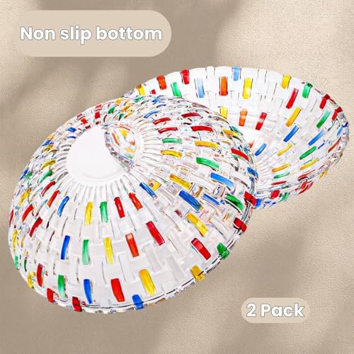 Tlence 2 Pack Colorful Crystal Glass Fruit Bowl for Kitchen Counter, 10" Hand Painted Woven Art Decorative Bowl, Centerpiece Display Serving Bowl Candy Dish for Salad Dessert, Home Decor - Image 3