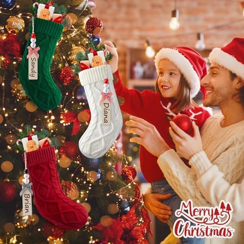 Personalized Christmas Stockings - 18 Inches Hanging Stockings with DIY Snowman Name Tags, 6 Pack Large Size Knitted Stockings for Mantels, Christmas Tree Family Holiday Decor, Red Green White - Image 2