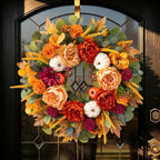 24 Inch Fall Wreaths for Front Door with Orange Peony and Burgundy Dahlias - Image 6