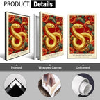 Chinese Lunar Year of the Snake Golden Art Print – Traditional Oriental Home Decor Red Peony & Cloud Pattern Zodiac Wall Decor for Apartment Bedroom Living Room Office 8X12 in Black Framed - Image 2
