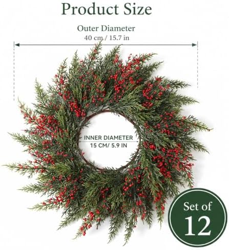 Christmas Round Placemat Set of 12 Artificial Cedar Wreath Charger - Image 2