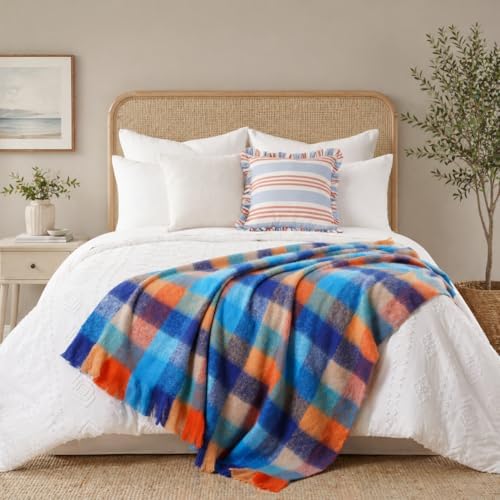 Battilo Blue Plaid Throw Blanket for Couch, Mohair Plaid Blanket, 50 x 60in - Image 3