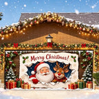 7x16FT Merry Chrismas Garage Door Banner Gingerbread Deer Snowman Santa Claus Winter Garage Door Cover Decoration for Chrismas Outdoor Decoration by FOREVERQUEEN
