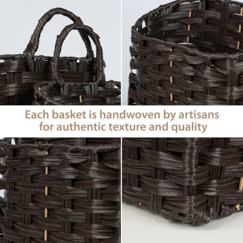 Set of 2 Wicker Wall Baskets for Hanging Storage, Handwoven Boho Wall Organizer, Decorative Wall Mounted Basket Set for Entryway, Mail, Keys, Plants, Flowers & Home Decor, Plastic Rattan Strap - Image 4