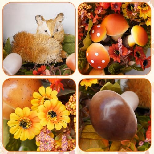 Fall Wreaths for Front Door 24 Inch Whimsical Fox Fall Foor Wreath - Image 4