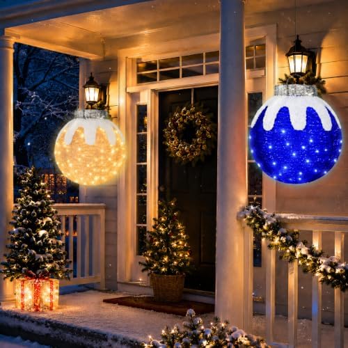 2 Pcs Outdoor Christmas Ornaments, Lighted Pop-Up Holiday Ball Decoration with 160 LED Lights, 8 Light Functions, Lighted Collapsible Christmas Outdoor Decorations for Yard, Patio, Home - Image 6