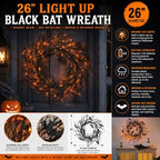 Fun Express 26" Light Up Black Bat Wreath - Image 2