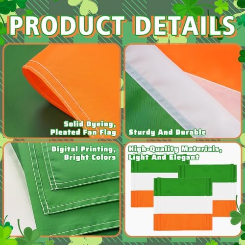 3Pack St Patrick's Day Bunting Flags 2x20 Ft Irish Green White Orange Stripe Banner Ireland Patriotic Half Fan Flag Decor Outside Garden Porch - Image 3