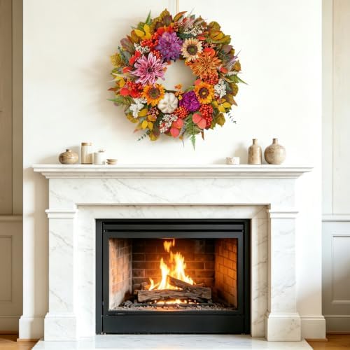 Fall Wreaths for Front Door 24" Vintage Purple Autumn Harvest Wreath - Image 6