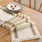 Niviy Boho Table Runner for House Decor 132 Inches Long Farmhouse Macrame Table Runner Cotton Linen Woven Table Runners for Summer Dining Table Decoration, Beige & Brown - Image 3