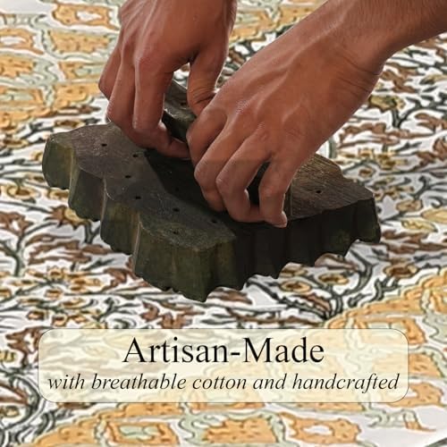 Ridhi Goldenrod Yellow Hand Block Print Cotton Table Runner Garden Farmhouse Buffet Tabletop Cover for Home Kitchen Dining Décor Parties Family Dinners Wedding Thanksgiving Christmas (16X90 Inches) - Image 3