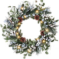 Kajaia 22'' Christmas Wreath for Front Door with Lights Decoration, White by Kajaia