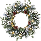 Kajaia 22'' Christmas Wreath for Front Door with Lights Decoration, White by Kajaia