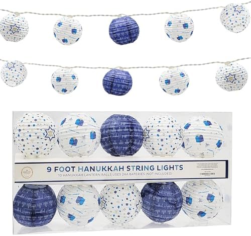 The Dreidel Company 10 Mini Round Lantern Hanukkah String Lights 9' Ft. Long, 8-Pack Pre-Assemble LED Battery Powered 3" Inch Orb - Image 4