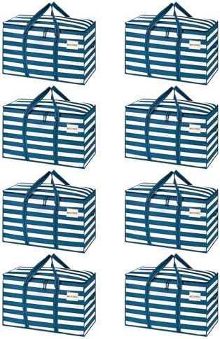 VENO 8 Pack Heavy Duty Moving Bags, Extra Large Storage Bags with Reinforced Handles & Strong Zippers, Foldable & Reusable Moving Box Alternative for Clothes & Dorm Storage by Veno