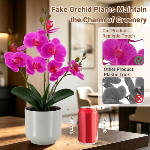 Fake Orchid-17.5”tall Artificial Indoor Plant for Home Decor-Dark Pink - Image 5