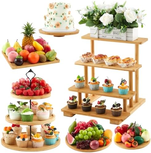 Roowest Set of 6 Wood Dessert Table Display Stands 3 Tier,Bamboo by Roowest
