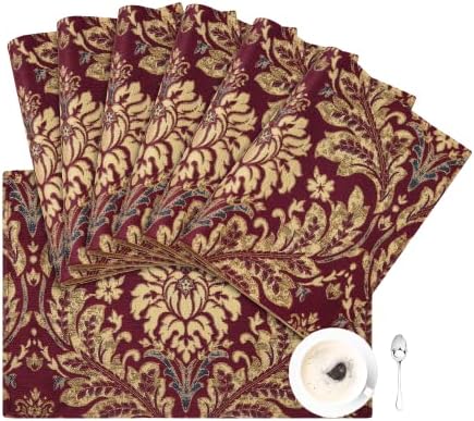 Loom and Mill Luxury Jacquard Placemats Set of 6, Burgundy Red, 12x18 in by LoomandMill
