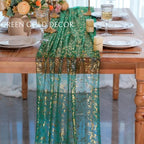 10Pcs Green Gold Table Runner 10 Ft Metallic Foil Shimmer Sheer Gauze - Image 4