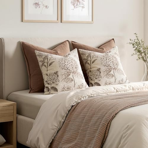 Set of 2 Decorative Floral Pillow Covers 22x22 Inch Light Brown - Image 6