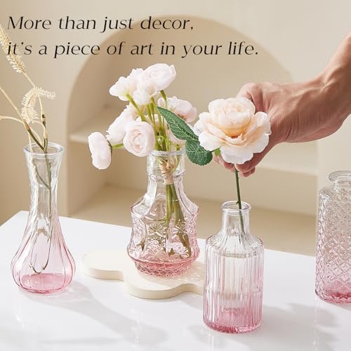 Glass Bud Vase Set of 20 - Small Vases for Flowers in Bulk - Assorted Vintage Crystal Vases for Flowers, Table Centerpieces (Pink, 20 Pcs) - Image 2