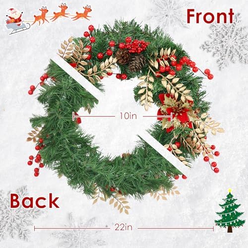 Christmas Wreaths for Front Door Decor Flower, 22" Winter - Image 2