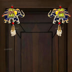 Divyakosh Door Hangings for Home | 2 Pair (4 Pieces), Blue, Size - 5 Inch each| Temple & Pooja Decoration Items, Elephant Shubh-Labh Hanging Wall/Door Decoration by Divyakosh