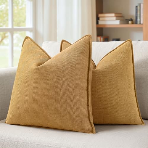 MIULEE Pack of 2 Mustard Yellow Euro Shams Chenille Pillow Covers 22x22 by MIULEE