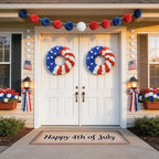 4th of July 18 Inch Wreath with Handmade Wooden Stars - Patriotic Front Door Wreath, Red White Blue American Flag Decoration for 250th Independence Day, Decor for Porch, Indoor Outdoor - Image 6