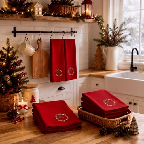 SmoothNovelty 6 Pcs Christmas Wreath Cloth Napkins Xmas Embroidery Linen - Image 5