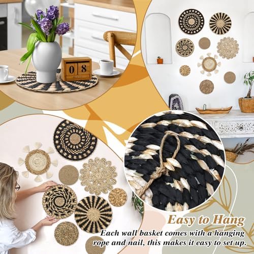 LOMOHOO Set of 9 Boho Wall Basket Decor Wicker Woven Wall Basket Decoration - Image 7
