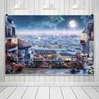 Leowefowa Downtown Cityscape Background 10x5ft City Balcony Backdrops for Photoshoot Cityscape Photography Backdrop City Moonlight Photo Props Downtown Balcony Backdrops for Parties Vinyl - Image 3