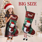 Personalized Christmas Stockings with Embroidered Name & Monogram,Custom 3D Xmas Character Stocking 5 Pack 18” Large,Santa,Snowman & Reindeer Fireplace Hanging Red Burlap Plaid Stockings(E) - Image 3