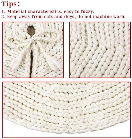 36 inch Christmas Tree Skirt: Chunky Knit Tree Skirt for 6ft Tree, Crochet Cream White Small Tree Skirt, Vintage Tree Skirts, Rustic Farmhouse Christmas Decorations - Image 5