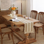 Niviy Boho Table Runner with Tassels 12 x 120 Inches Long, Cream & Brown Rustic Farmhouse Table Runner with Tassels for Home Kitchen Holiday Party and Wedding Decor Runner - Image 2