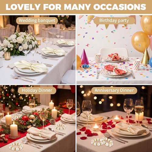 100 PCS Gold Pearl Napkin Rings, Imitation Pearl Ring Napkin Holder, Rhinestone Imitation Beaded Serviette Buckles for Wedding, Formal Dinners, Table Decor and Banquets - Image 5